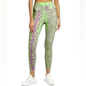 NIKE AIR Fast Dri-Fit Running Tight 7/8 Leggings High Rise Green Purple Small